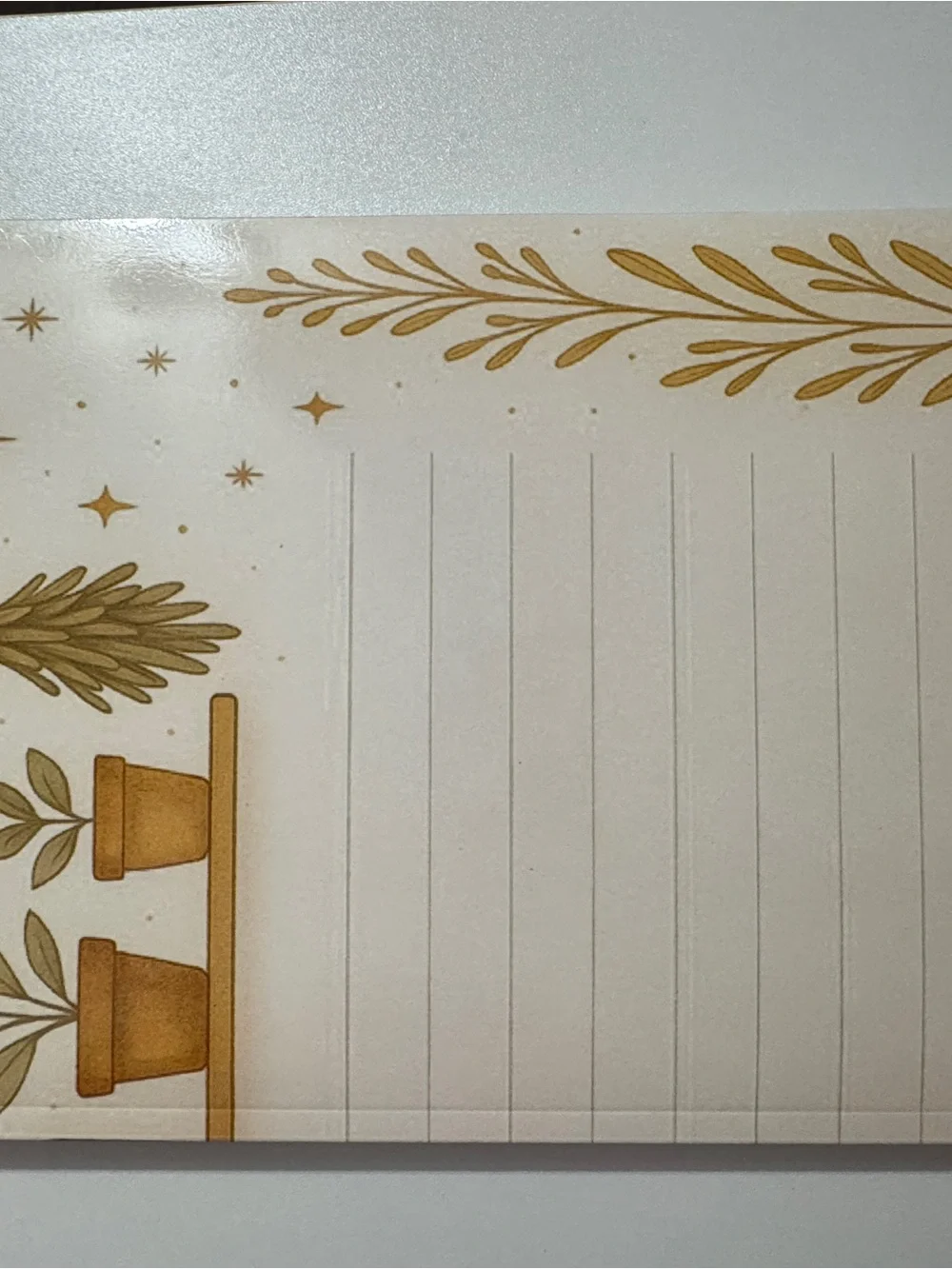 Floral Potted Plant Notepad - Gold & Cream Lined Pages